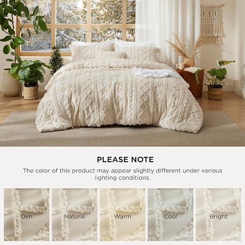 Bedsure Tufted Boho Comforter Set Full Size - Beige Boho Bed Set, GentleSoft™ 3 Pieces Farmhouse Shabby Chic Embroidery Bedding, Gifts for Woman, Soft Jacquard Full Comforter for All Seasons thumbnail 9