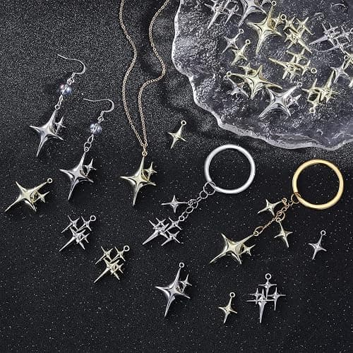 COGCHARGER Gold & Silver Star Charms for Jewelry Making, 30Pcs | Cute Charms, Alloy Pendants, Metal Jewelry Findings, DIY Craft Supplies for Necklaces, Bracelets, Earrings and Keychains thumbnail 3