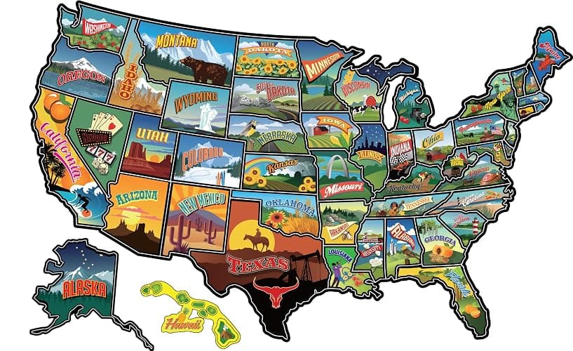 RV State Travel USA Map Vinyl Sticker - Camper Trailer Decals for Window with State Flag - Road Trip Map of America - Waterproof, UV Protection for Window, Door or Wall (Popular) - Image 1