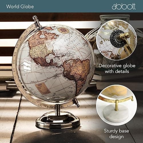 Abbott Collection 57-LATITUDE-18 Spinning Small Decorative Globe, White/Gold, 11" H thumbnail 5