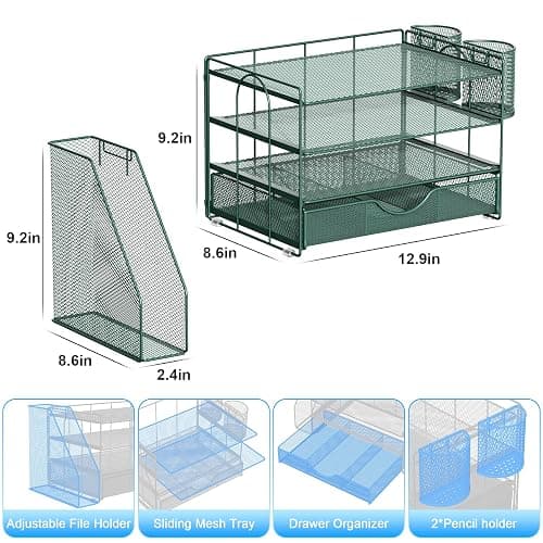 gianotter 4-Tier Desk Organizer with Drawers, File Holders, Letter Trays and Pen Holders - Workspace Accessories for Office Supplies (Green) thumbnail 3