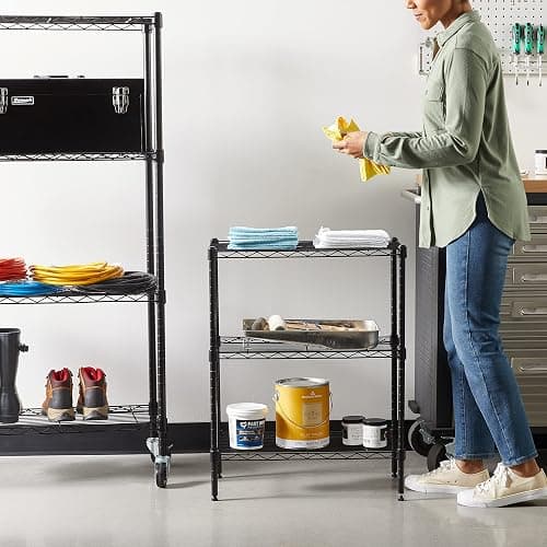 Amazon Basics 3-Shelf Adjustable Heavy Duty Steel Wire Rack Storage Shelving Organizer for Kitchen, Garage, 23.2" L x 13.4" W x 30" H, Black - 3-Shelf - No Wheels - Black thumbnail 7