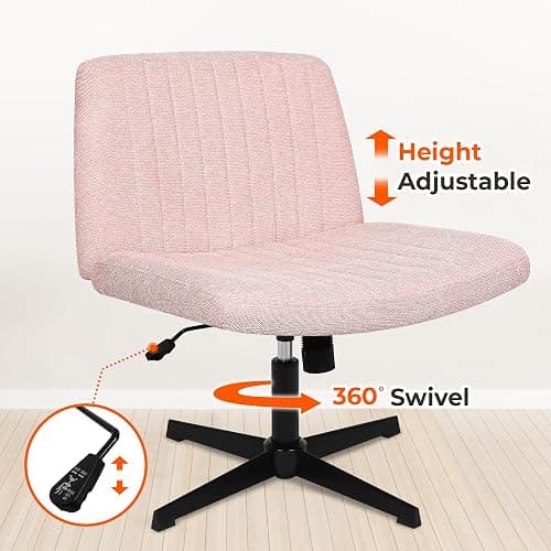 NEO Chair Criss Cross Chair No Wheels Armless Cross Legged Office Desk Wide Comfy Vanity Makeup Chair Adjustable Computer Task for Home Office Fabric (Pink) thumbnail 7
