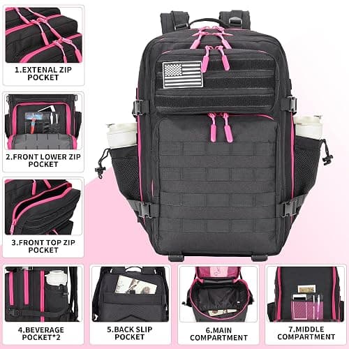 Lovelinks21 45L Tactical Assault Backpack 3 day assault pack with Molle Waterproof backpack Rucksack for Tactical Backpacks (Black Rose) thumbnail 3