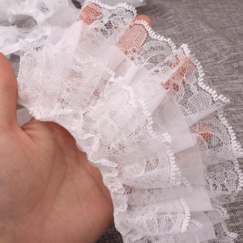 White Ruffle Lace Trim Elastic Trim for Bridal Wedding Decoration Sewing and Crafts (AIETSYEI) thumbnail 3