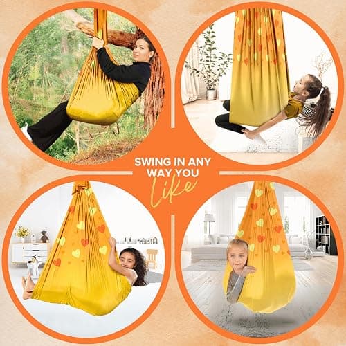 TIBEL Sensory Swing with 6 Accessories Holds 300lbs 360° Swivel Double Layer Nylon Fabric Gives Calming Therapy Sensory Effect Pelvic Joint Stability for Kids and Adults with Asperger Autism ADHD SPD thumbnail 5