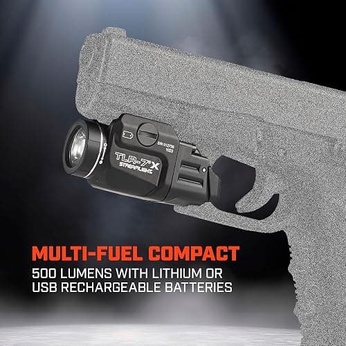 Streamlight 69455 TLR-7 X USB 500-Lumen 5000-Candela Compact Tactical Weapon Light with Interchangeable High & Low Switches and Key Kit, Black thumbnail 9