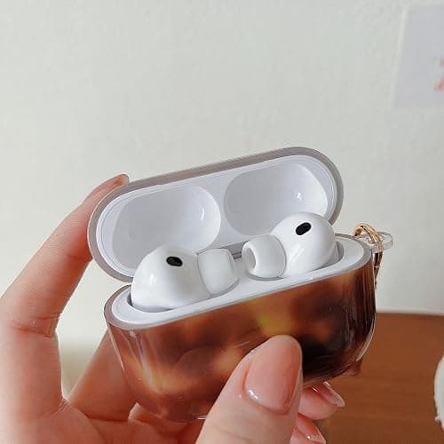 MINSCOSE Compatible with AirPods Pro 3rd Generation Case (2025) with Cleaner Kit,Cool Amber Tortoise Leopard Aesthetics Case with Trendy Heart Shaped Keychain for Girls for AirPods Pro 3-Brown thumbnail 6