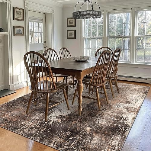 GENIMO 8x10 Area Rugs for Living Room Bedroom, Modern Non-Slip Machine Washable Rug for Hallway Kitchen, Low Pile Soft Carpet for Dining Room Home Office, Brown thumbnail 4
