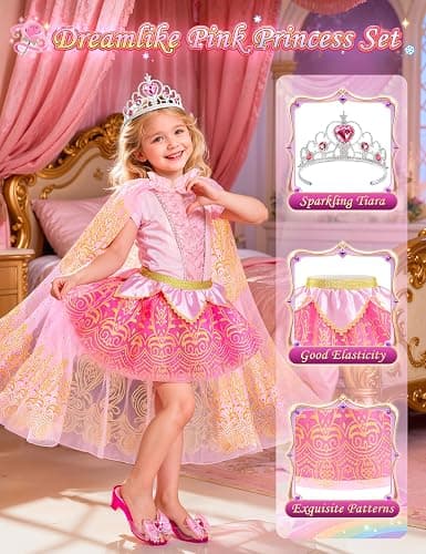 Princess Dress Up Clothes for Little Girls Kids Princess Dress Up Shoes | Princess Cape Tutu Shoes Crown Wand, Princess Toys Gift for Girls Kids Aged 3 4 5 6 Years Old thumbnail 4