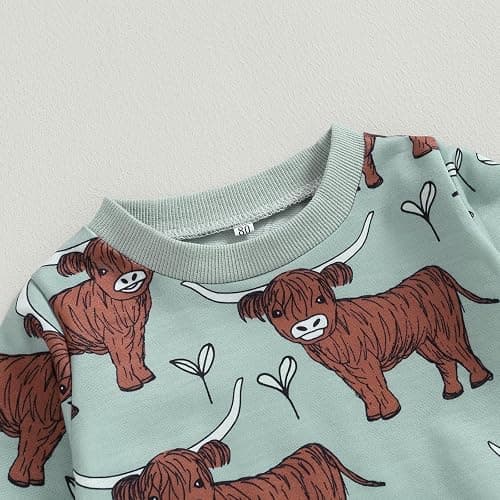 KtwHarnu Western Baby Boy Girl Outfit Cow Print Long Sleeve Crewneck Sweatshirt Elastic Waist Pants Set Fall Winter Clothes thumbnail 4