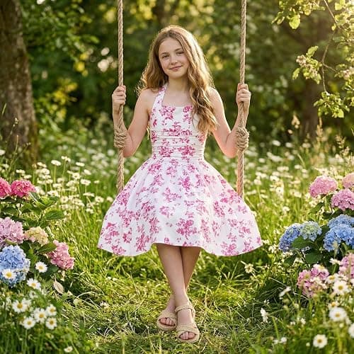 GRACE KARIN Girls Floral Summer Dress Spring Holiday Beach Party Sundress Halter Neck Tie Backless Dresses 7-16 Years thumbnail 3