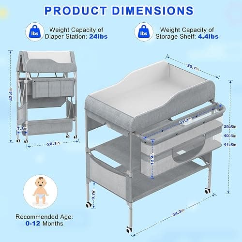 Portable Baby Changing Table, Foldable Changing Table Dresser Baby Changing Station, Height Adjustable Waterproof Diaper Changing Table Pad Topper, Newborn Nursery Organizer thumbnail 3