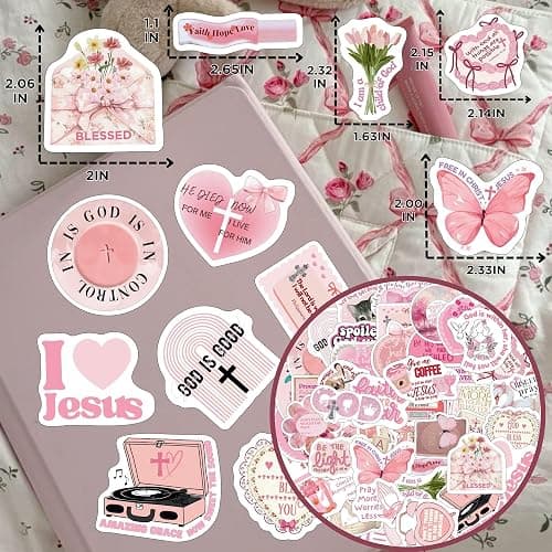 Pink Bible Verse Stickers for Christian Christmas Gift for Girl Women Inspirational Jesus Qoute Praise God Religious Decoration Party Favors Motivational thumbnail 7