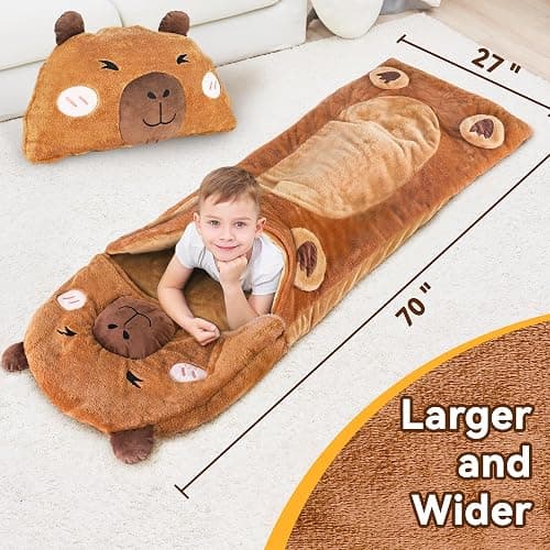 iPlay, iLearn Kid Sleeping Bag, Plush Capybara Slumber Bag, Toddler Girl Boy Nap Mat, 2 In 1 Brown Animal Pillow, Happy Travel Sleepover Daycare Preschool Birthday Gift for Age 3 4 5 6 7 8 10 12 Child thumbnail 2