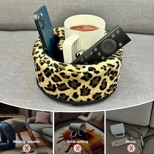 Couch Cup Holder Pillow, Sofa and Bed Organizer Caddy for Drinks, Remotes, Phones (Leopard) - Leopard thumbnail 3