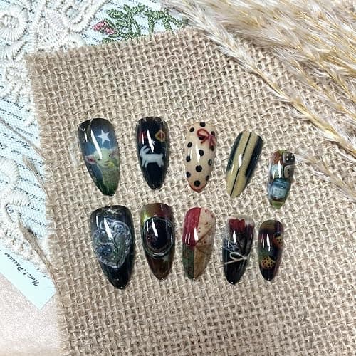BABALAL Press on Nails Medium Almond Fake Nails Colorful Anime Glue ons Design Rabbit Sheep Flower Y2k Manicure Supplies Handmade Art 24Pcs Glossy Custom Full Cover Acrylic False Nails for Women Girls thumbnail 2