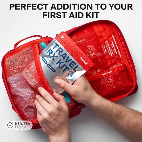 SurviveX Travel Medicine Kit - Compact TSA-Approved Medication Pack for Travel, Camping, Cruises - Includes Over-the-Counter Individual Medicine Packets thumbnail 3