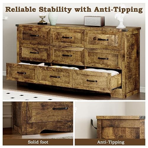 BORNOON 9-Drawer Dresser for Bedroom, Modern Wooden Chest of Drawers with Metal Handles, Anti-Tipping Design, Sturdy and Stable Storage Organizer for Living Room, Entryway, Home Office thumbnail 6