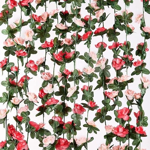 MARTINE MALL Flower Garland Rose Vines, 2 Strands 16.5Ft Flower Vines for Bedroom, Rose Floral Garland Decorations for Room Table Birthday Wedding Party Garden Wall Decor - Image 1