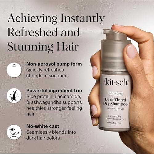 Kitsch Volumizing Rice Protein Dry Shampoo Powder - Dry Shampoo for Women & Men, Dark Hair, No White Cast, Absorbs Oil, Non-Greasy, Fragrance Free, Travel Size | Ideal Gifts for Women- Dark Tinted 1oz thumbnail 2