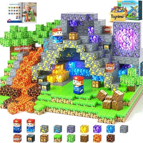 Toyvimo Magnetic Blocks 100PCS Kids Toys Magnetic Building Blocks Build Mine Magnet World Craft Cubes Boys Toys Ages 3-5 4-6 5-7 6-8, 3-12 Year Old Boy Birthday Gifts - Image 1