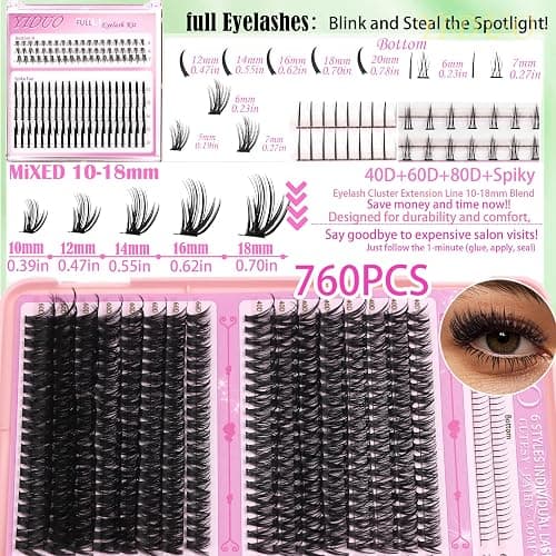 YIDUO Lashes Clusters Kit 1846Pcs Bulk Packs Volume False Eyelash Extensions D Curl Wispy Individual Eyelashes, Volume Studio Effect, Wholesale Large Pack with Glue&Seal|Tweezers|Removers|Cleanser thumbnail 4