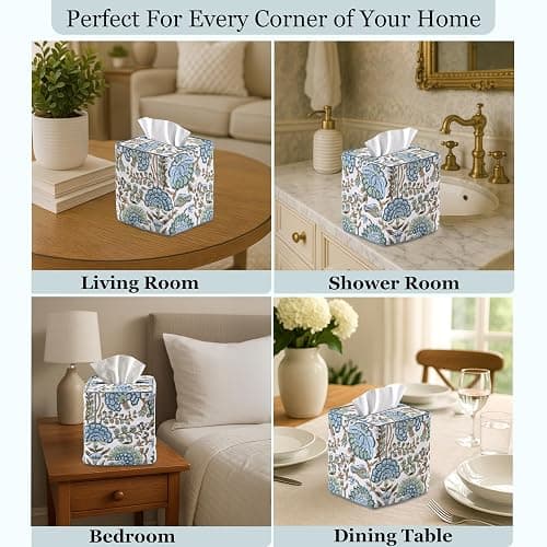 Ridhi Asparagus Green Block Print Tissue Box Cover Handmade Cotton Fabric Decorative Square Napkin Holder for Home Bedroom Living Room Bathroom Vanity Countertop Car Night Stands Office Kitchen thumbnail 6