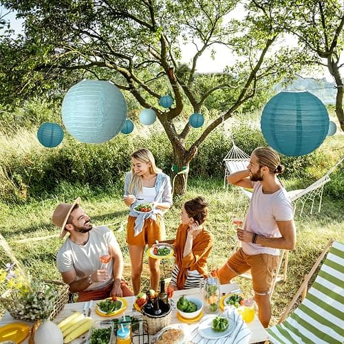 20Pcs Teal Paper Lanterns Decorative, 6"8"10" Blue Hanging Round Paper Lanterns Decorative for Bridal Shower Baby Shower Engagement Wedding Birthday Party thumbnail 5