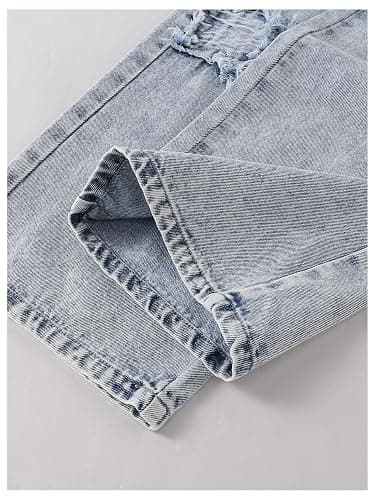 WDIRARA Girl's Bowknot Print Washed Jean Elastic Waist Denim Pants Straight Leg Trousers with Pockets thumbnail 6