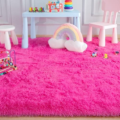 Foxmas Soft Fluffy Area Rugs for Bedroom Kids Room Plush Shaggy Nursery Rug Furry Throw Carpets for Boys Girls, College Dorm Fuzzy Rugs Living Room Home Decorate Rug, 2ft x 3ft, Hot Pink thumbnail 5
