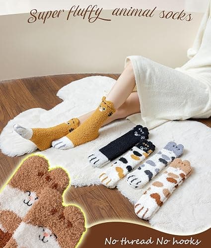 Hisonwel Fuzzy Socks for Women Fluffy Slipper Winter Warm Soft Cozy Microfiber Plush Home Sleeping Socks thumbnail 4