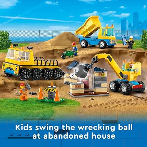 LEGO City Construction Trucks and Wrecking Ball Crane 60391 Building Toy Set for Toddler Kids Ages 4+, Includes 3 Construction Vehicles, an Abandoned House and 3 Minifigures for Pretend Play thumbnail 4