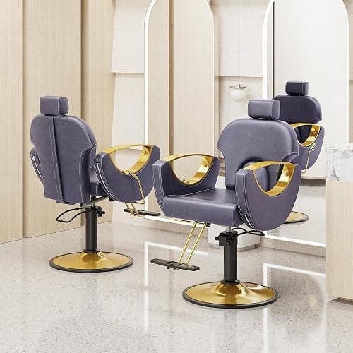 LOUVIXA Barber Chair, Salon Chair for Hair Stylist, Height Adjustable Hydraulic Hair Reclining Salon Chairs, 360 Degrees Rotation, Multi-Function Shampoo Chair for Barbershop (Purple) thumbnail 8