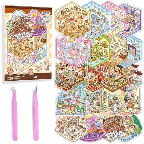 20 Sets DIY 3D Sticker Scene Collection Book for Kids Adults Cute Make Your Own Shop House Stickers for Gifts Stickers Therapy for Adult Relief Stress Pass The Time Play Park Hamburg Castle Library - Image 1