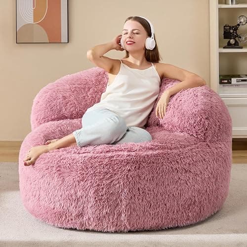 Hobestluk Bean Bag Chair Giant Bean Bag Chairs for Adults Big Bean Bag Chair with Memory Foam Filled Large Beanbags for Living Room, Bedroom (Pink, Standard) - Image 1