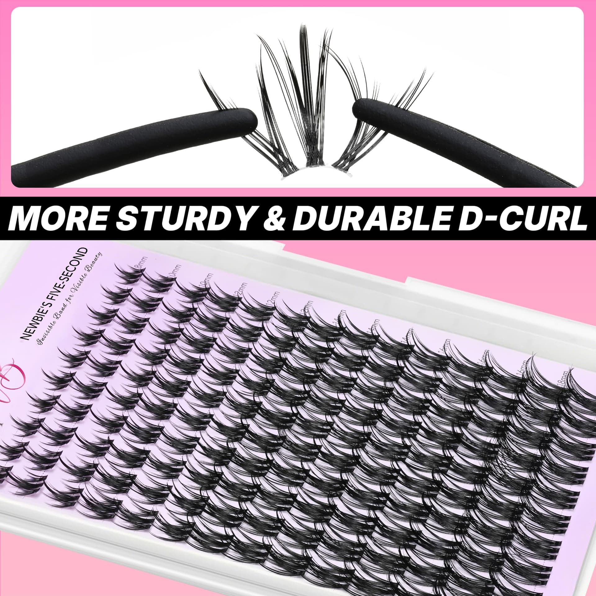 VEYESBEAUTY Lash Clusters Kit Eyelash Extensions Thin & Invisible Band Individual False Eyelashes Newbie's Five-Second Series Wispy Lash Tray for Self-application, Camellia Lashes 8-18mm Mixed Length thumbnail 5