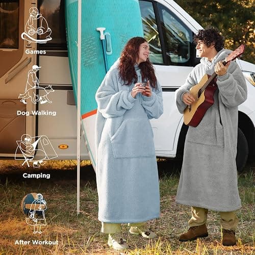 Bedsure Wearable Blanket Hoodie for Women Mom, Christmas Gifts for Men Dad, Giant Long Shaggy Sherpa Oversized Hooded Blanket thumbnail 5