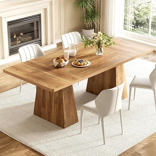 LITTLE TREE Dining Table for 6 People, Wooden Dining Table, Rectangle Table with Heavy Duty Legs, Modern Dining Table for Kitchen, Dining Room, Light Brown - Image 1