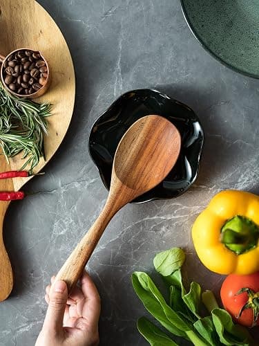 Miamolo Spoon Rest for Kitchen Counter, 5.3" Ceramic Spoon Holder for Stove Top, Cute Spoon Rests Spatula Holder for Multiple Utensils, Farmhouse Kitchen Decor Black thumbnail 4
