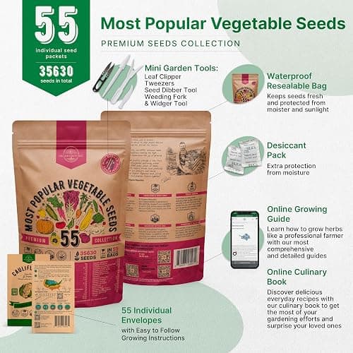 55 Vegetable Seeds Variety Pack - 35,600+ Non-GMO Heirloom Seeds for Planting Vegetables and Fruits in Individual Seed Packets, Home Garden Seeds for Hydroponic, Indoor and Outdoors Gardening thumbnail 2