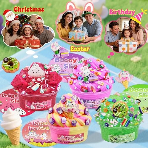 LAWOHO 15 Pack DIY Dessert Slime Kit for Kids - Super Soft, Non-Sticky & Crunchy Butter Slime, Creative Food Theme DIY Toy for Stress Relief, Party Favors, Christmas Birthday Goodie Bag Stuffers Gift thumbnail 5