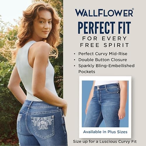 WallFlower Women's Bling Bootcut Jeans, Luscious Curvy Fit, Sizes 0-24 | Embellished Back Pocket, Mid-Rise, Insta Stretch Denim, Trendy, Gap-Free, Figure-Flattering, Juniors, Standard and Plus Size thumbnail 6