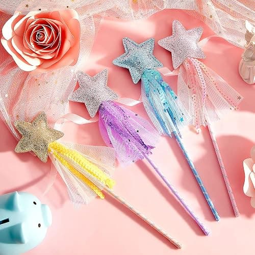 Skylety 8 Pcs Fairy Wands Star Glitter Princess Wands for Girls Kids Princess Party Favors Angel Sticks with Ribbon Costume Props for Birthday Wedding Cosplay thumbnail 5