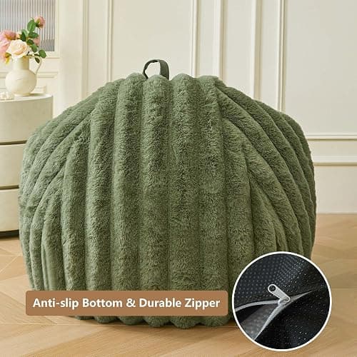 MEGO Kids Fluffy Faux Rabbit Fur Bean Bag Chair Cover(No Filler), Cozy Moss Plush Shaggy Striped Stuffed Animal Storage Bean Bag, Fuzzy Ribbed Beanbag Cover Kids Girls Teens Adult, Sage Green thumbnail 6
