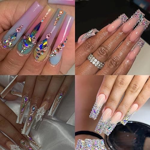 Yzzseven 12 Types of 600 Crystal AB Diamonds + 2500 Flat Rhinestones Mix 20 Styles Flatback DIY Crafts Rhinestone Crystals 3D Ornaments Flat Back Stones Set + Tweezers + Drill Pen thumbnail 3