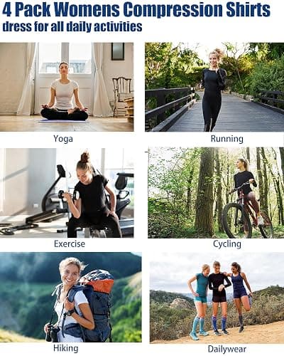 TELALEO 4 Pack Women's Compression Shirt Long/Short Sleeve Performance Workout Baselayer Athletic Top Gym Sports Gear thumbnail 3