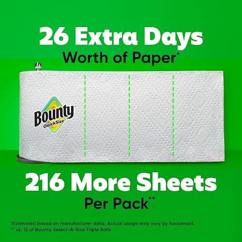 Bounty Quick-Size Paper Towels, White, 12 Family Triple Rolls = 40 Regular Rolls thumbnail 5