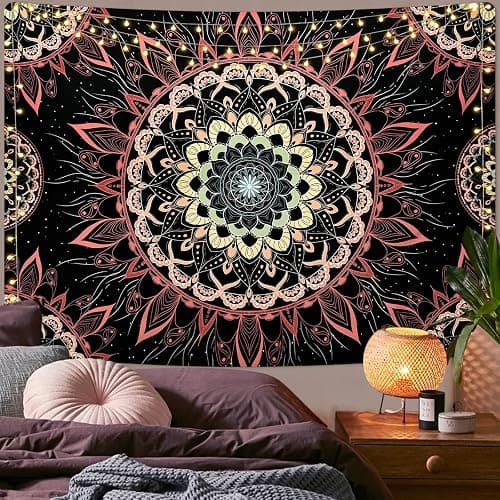Yugarlibi Mandala Wandbehang Wandteppich Indisch Böhmisch Hippie Wandtuch Wand Deokration Rosa Lotos Tapisserie Ästhetisch für Zimmer Wohnheim Schlafazimmer, 150x130cm - Image 1