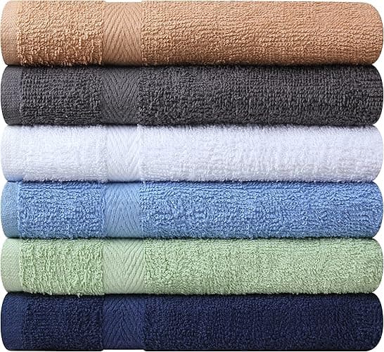 Towel and Linen Mart 100% Cotton 6 Pack Bath Towel Set, Quick Dry, Super Absorbent, Light Weight, Soft, (27 x 54 Pack of 6) Beige, White, Grey, Sky Blue, SAGE Green, Navy thumbnail 6